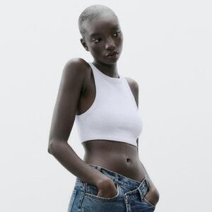 Zara Ribbed Cropped Knit Tank Top - XS